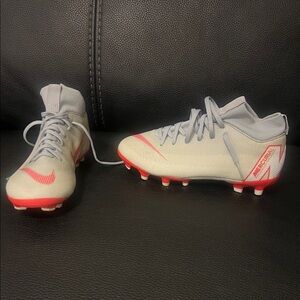 Nike MERCURIAL Light Gray and Bright Red Soccer kids Cleats